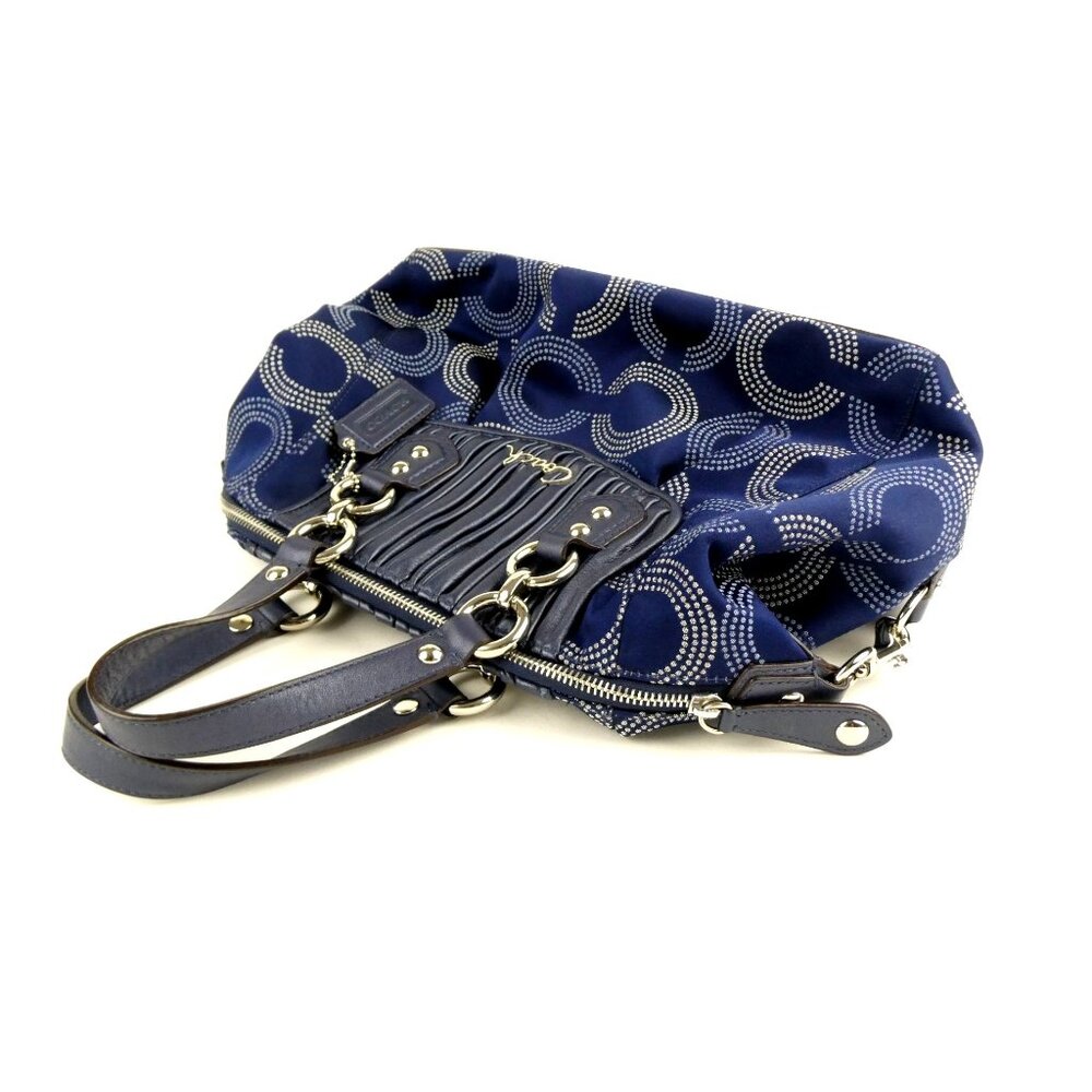 Coach Ashley Gathered Leather Signature Op Art Dotted Navy Satchel F20015 - Picture 3 of 14